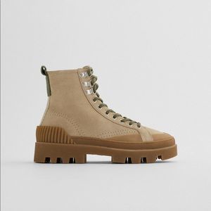 Low Heel Laced Leather Ankle Boots